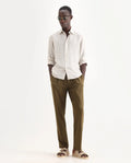 Rare Rabbit Men's Keloe Olive Cotton Blend Plain Relaxed Fit Trouser