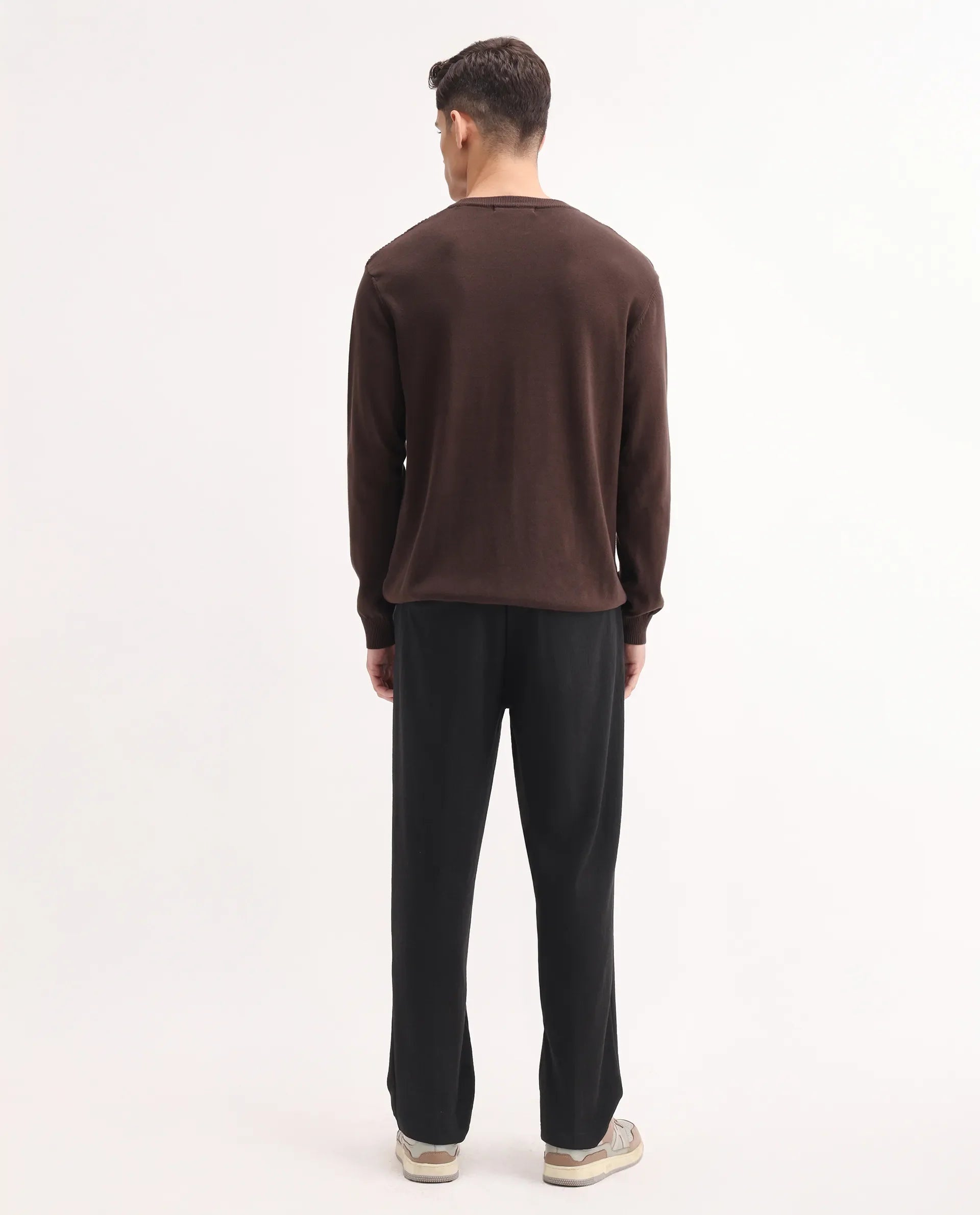 Rare Rabbit Men's Keloe Black Cotton Blend Plain Relaxed Fit Trouser