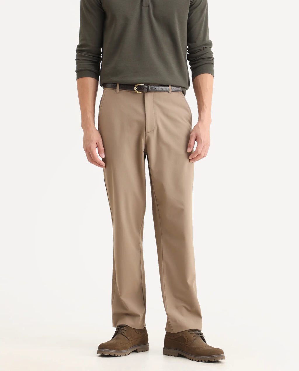 Rare Rabbit Men Kenal Beige Polyester Blend Fabric Button Closure Plain Trouser