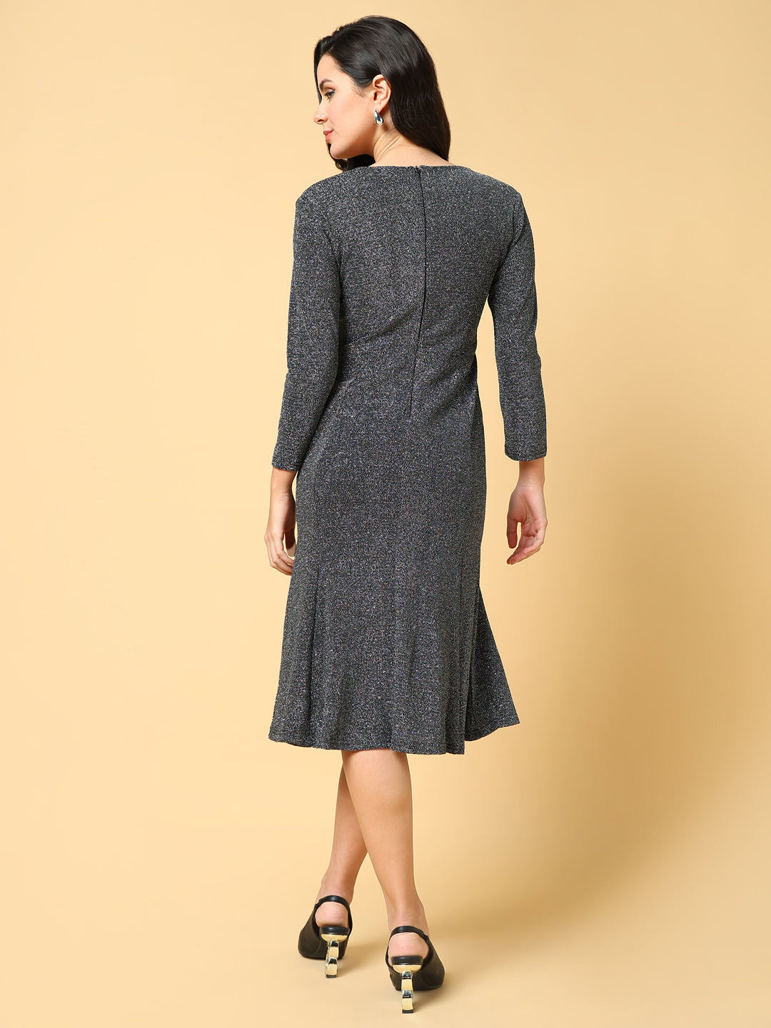 Women's Grey Fit & Flare Knee Length Dress