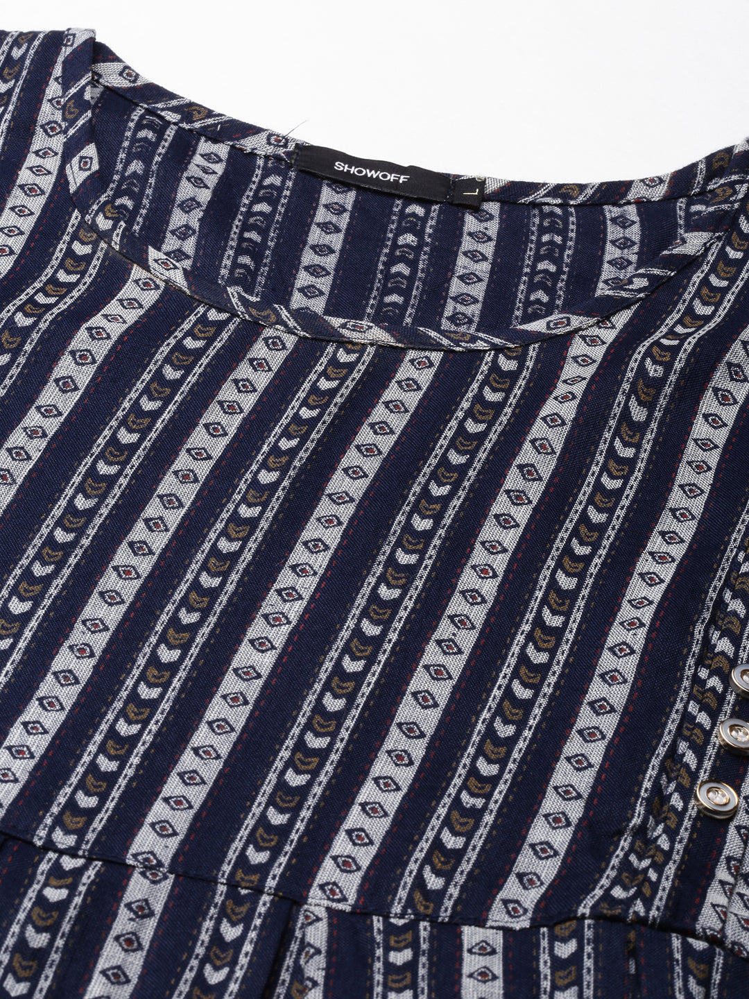 Women's Navy Blue Pleated Geometric Printed Anarkali Kurta