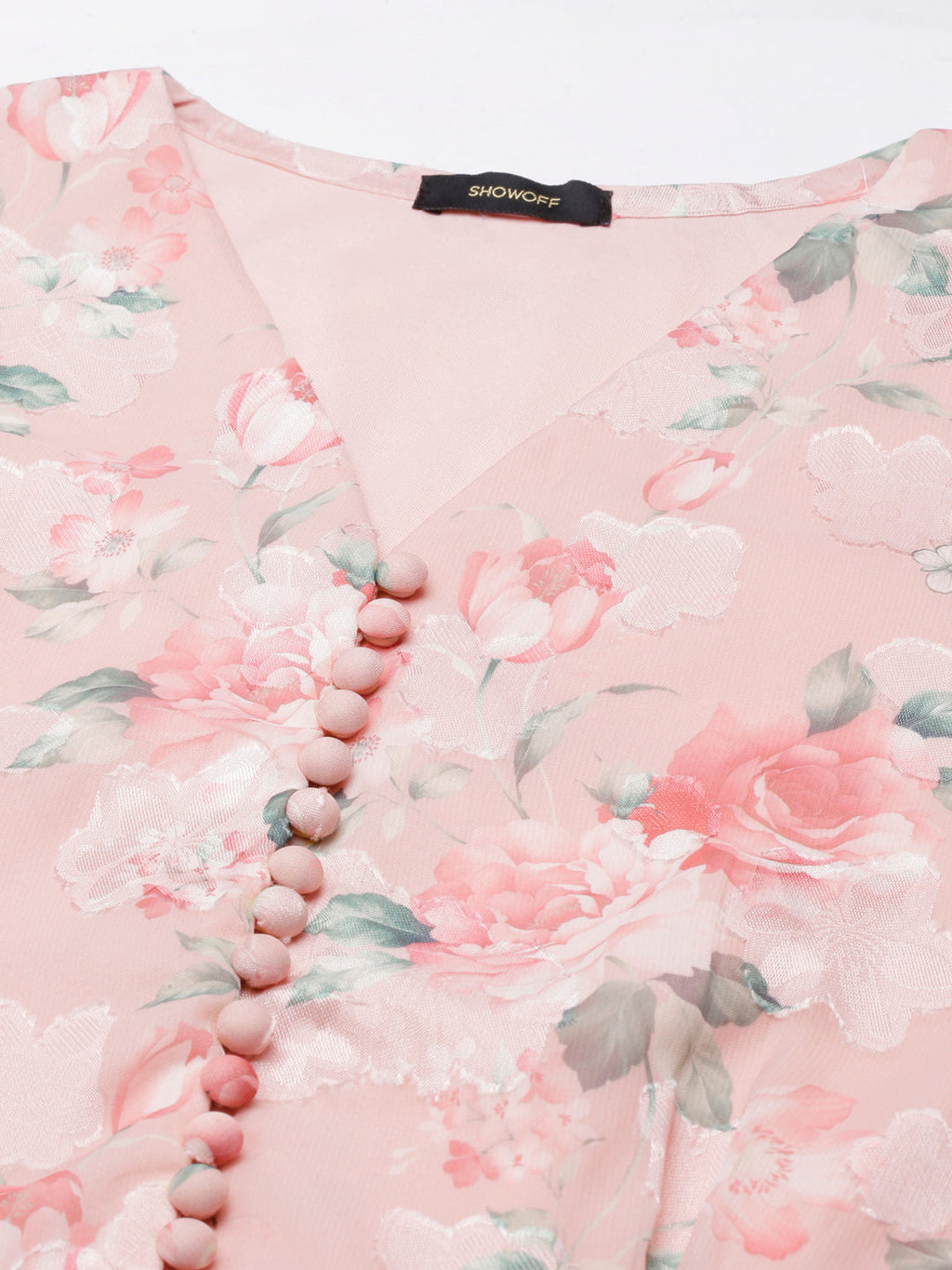 Women's Pink Floral Print Puff Sleeve Georgette Peplum Top