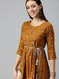 Women's Printed Mustard A-Line Kurta