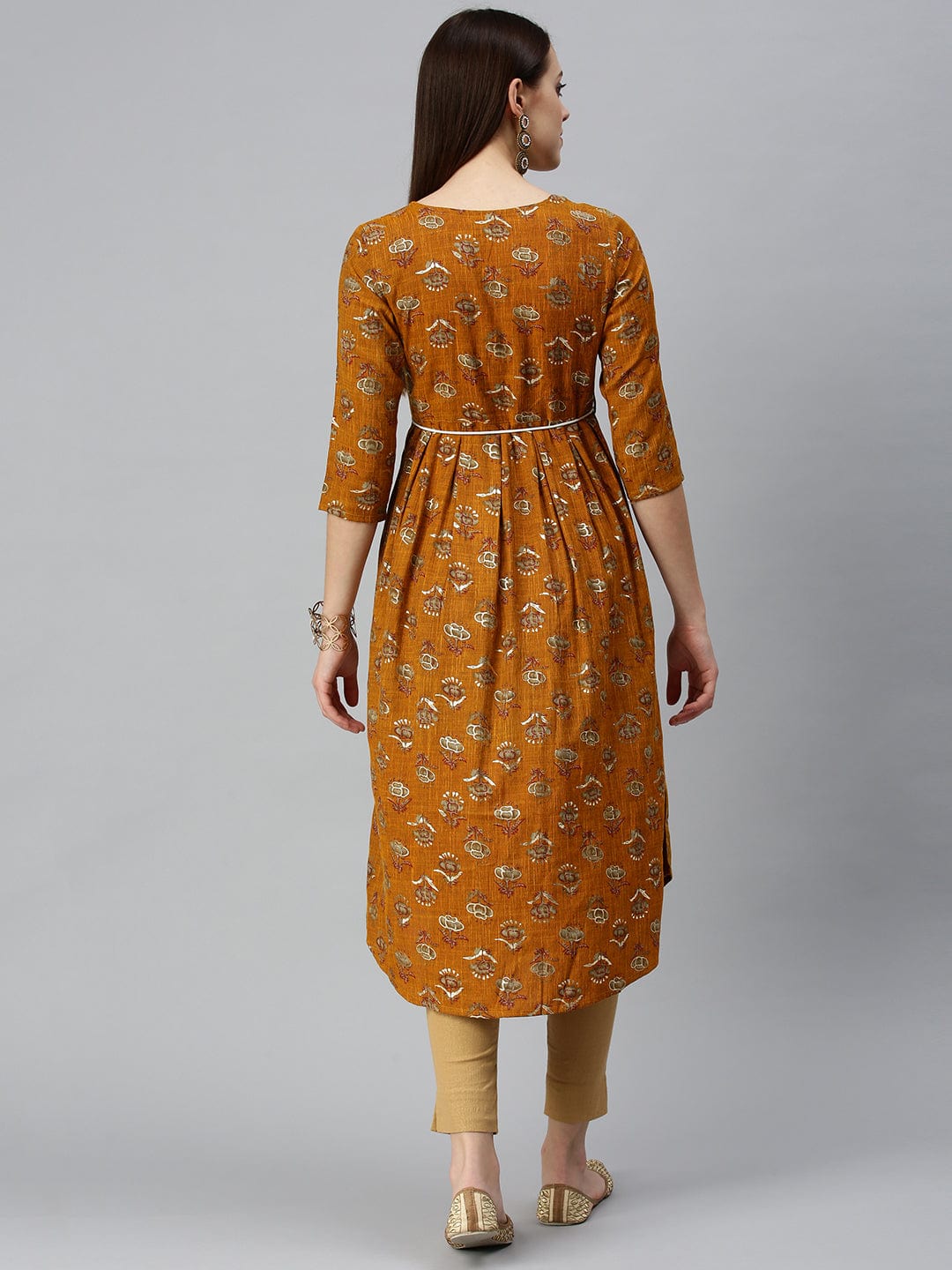 Women's Printed Mustard A-Line Kurta
