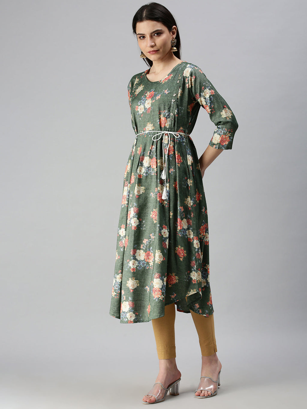 Women's Green Printed A-Line Kurta