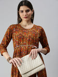 Women's Mustard Printed A-Line Kurta