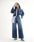 Rareism Women's Kikoi Blue Cotton Blend Plain Ankle Length Effortless Wide Jeans