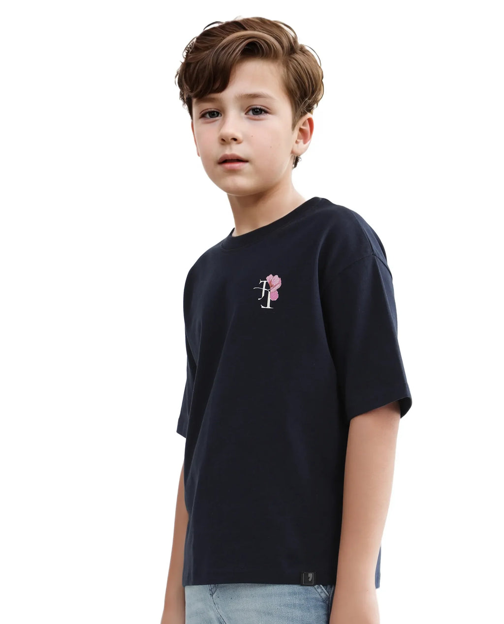 Rare Ones Kids Knix-K Navy Cotton Half Sleeve Slip-On Graphic Printed Boxy Fit T-Shirt