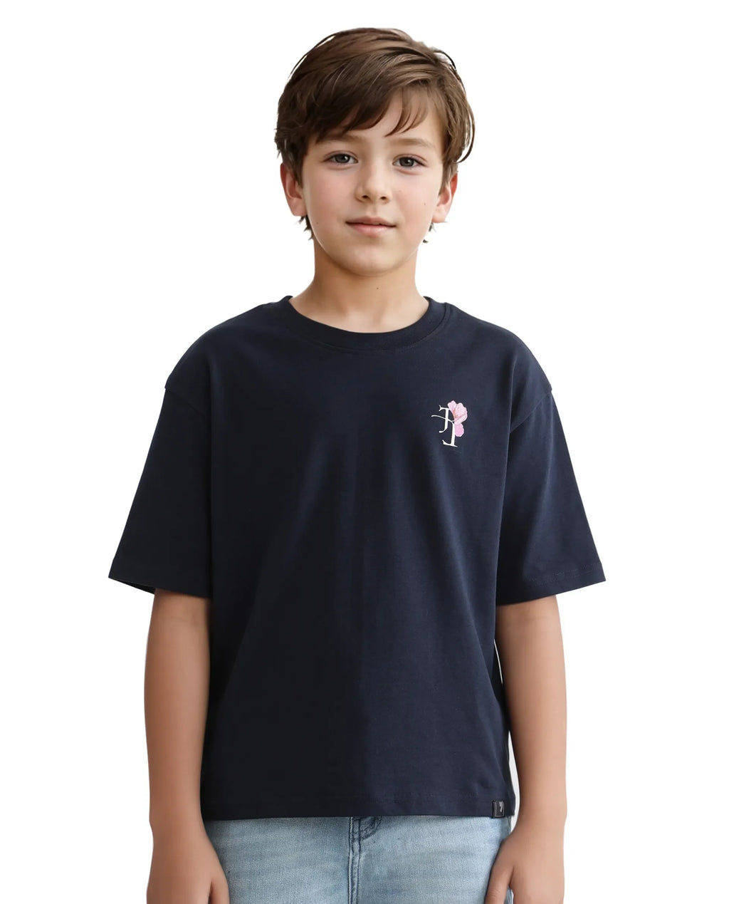 Rare Ones Kids Knix-K Navy Cotton Half Sleeve Slip-On Graphic Printed Boxy Fit T-Shirt