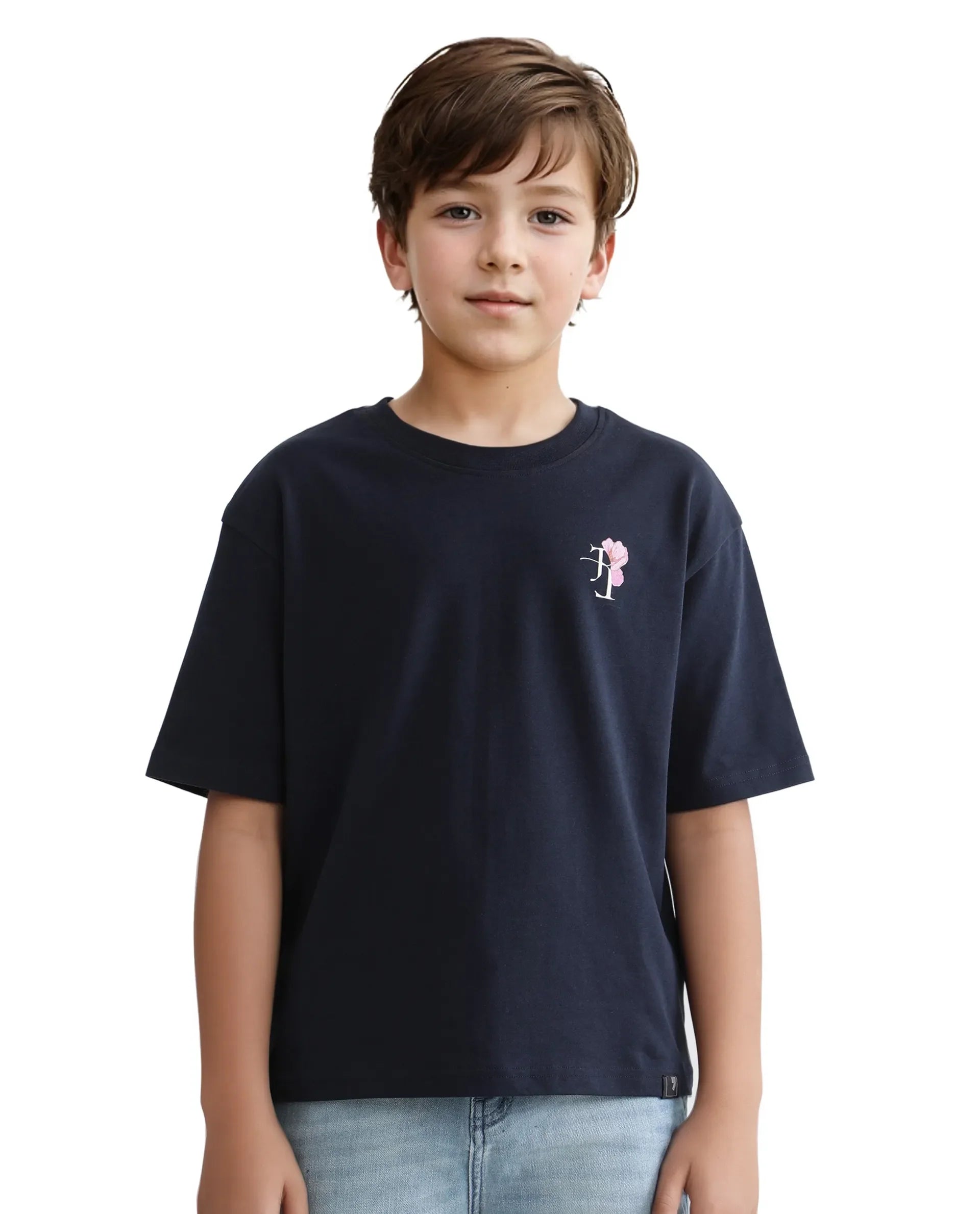Rare Ones Kids Knix-K Navy Cotton Half Sleeve Slip-On Graphic Printed Boxy Fit T-Shirt