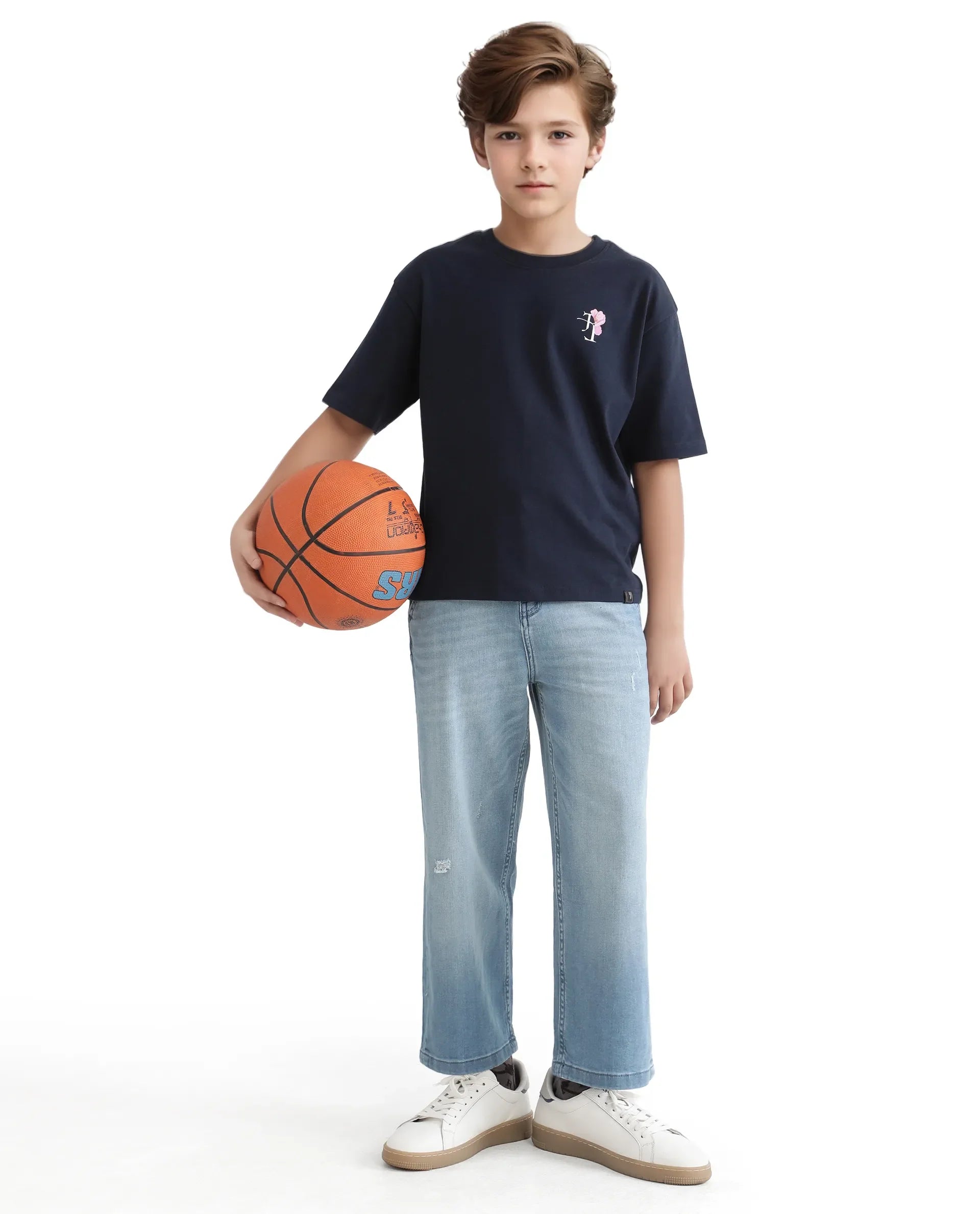 Rare Ones Kids Knix-K Navy Cotton Half Sleeve Slip-On Graphic Printed Boxy Fit T-Shirt