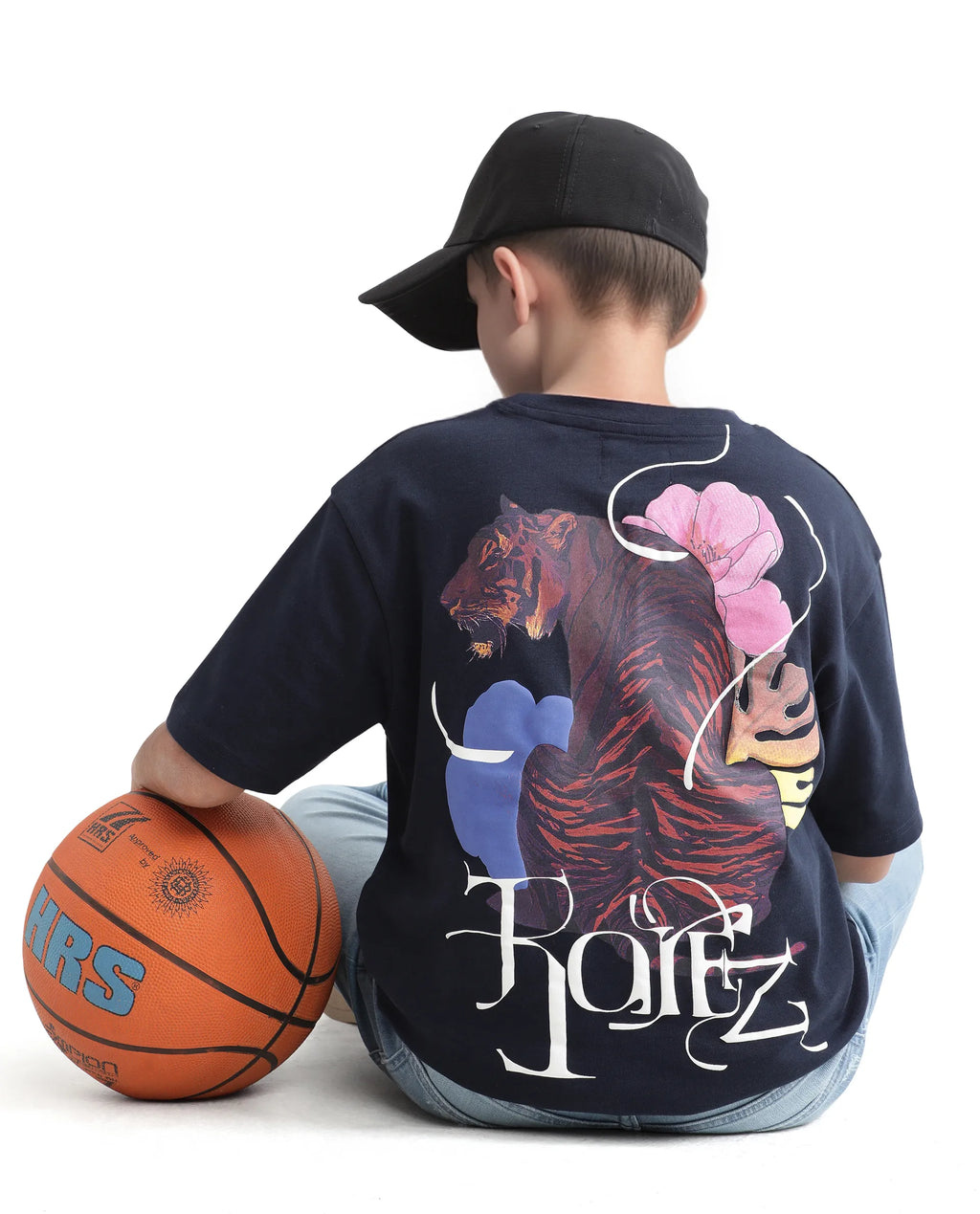 Rare Ones Kids Knix-K Navy Cotton Half Sleeve Slip-On Graphic Printed Boxy Fit T-Shirt