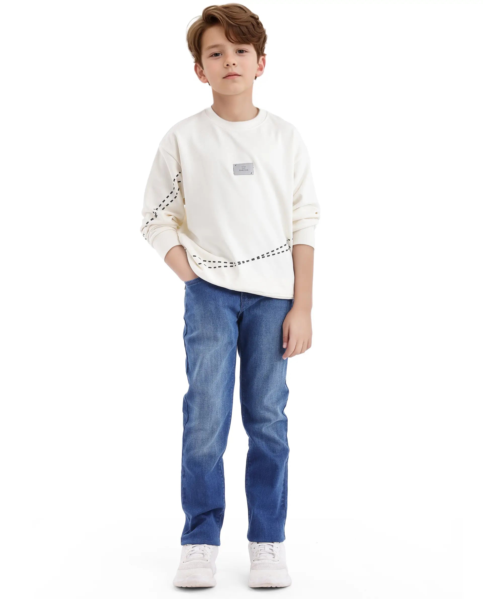 Rare Ones Kids Kole Off White Cotton Poly Full Sleeve Hd Print Sweatshirt