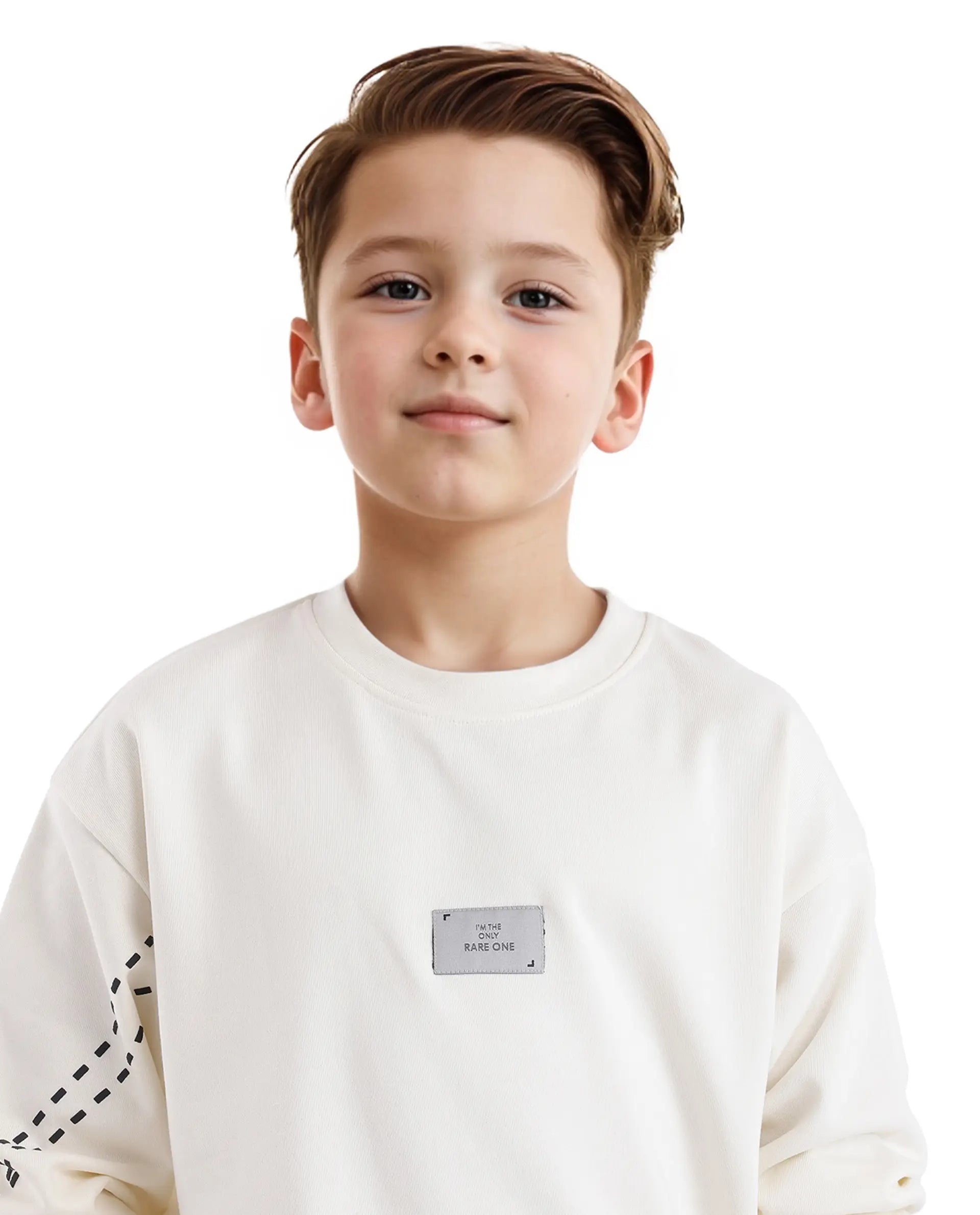 Rare Ones Kids Kole Off White Cotton Poly Full Sleeve Hd Print Sweatshirt