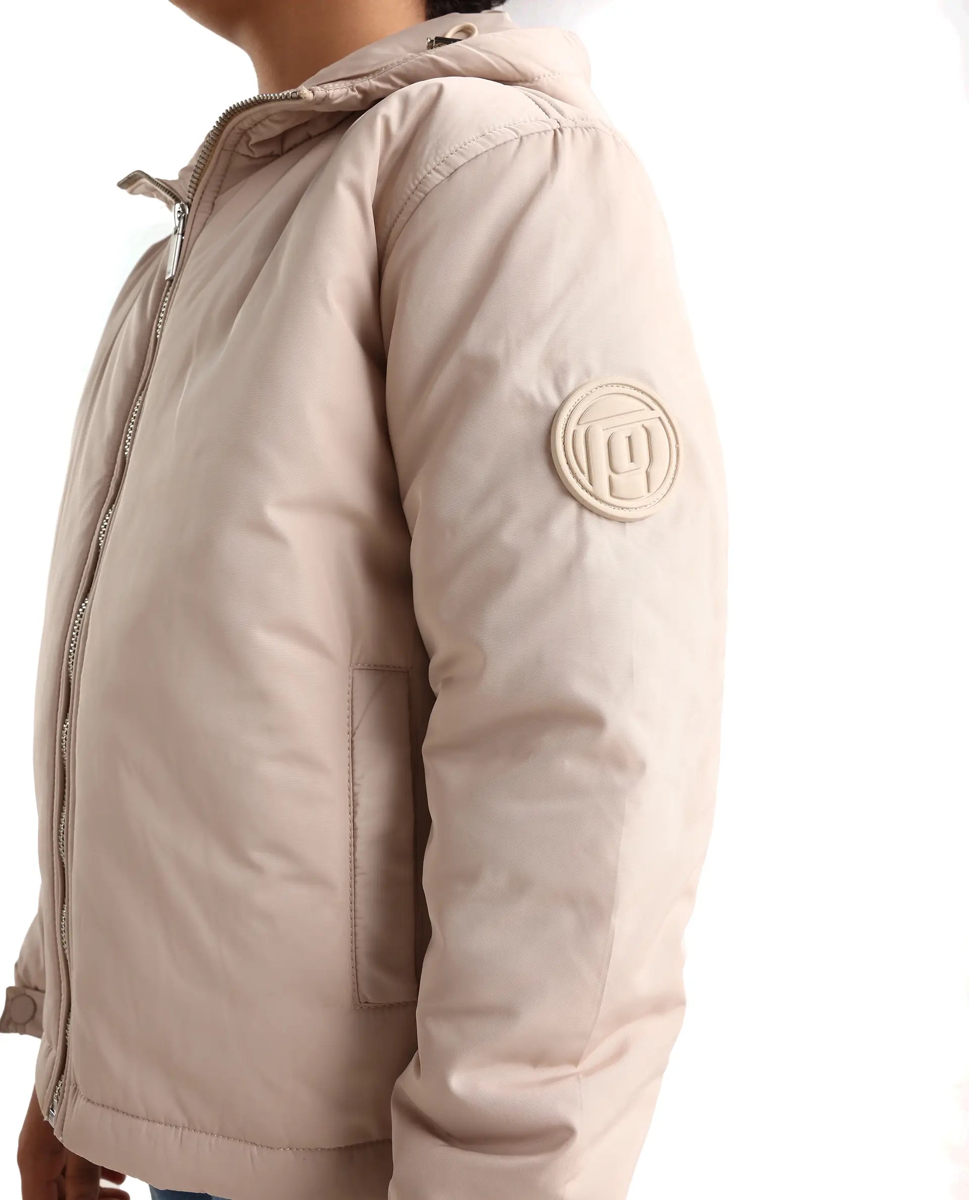 Rare Ones Kids Kost-K Beige Polyester Zipper Closure Hooded Plain Full Sleeves Regular Fit Jacket