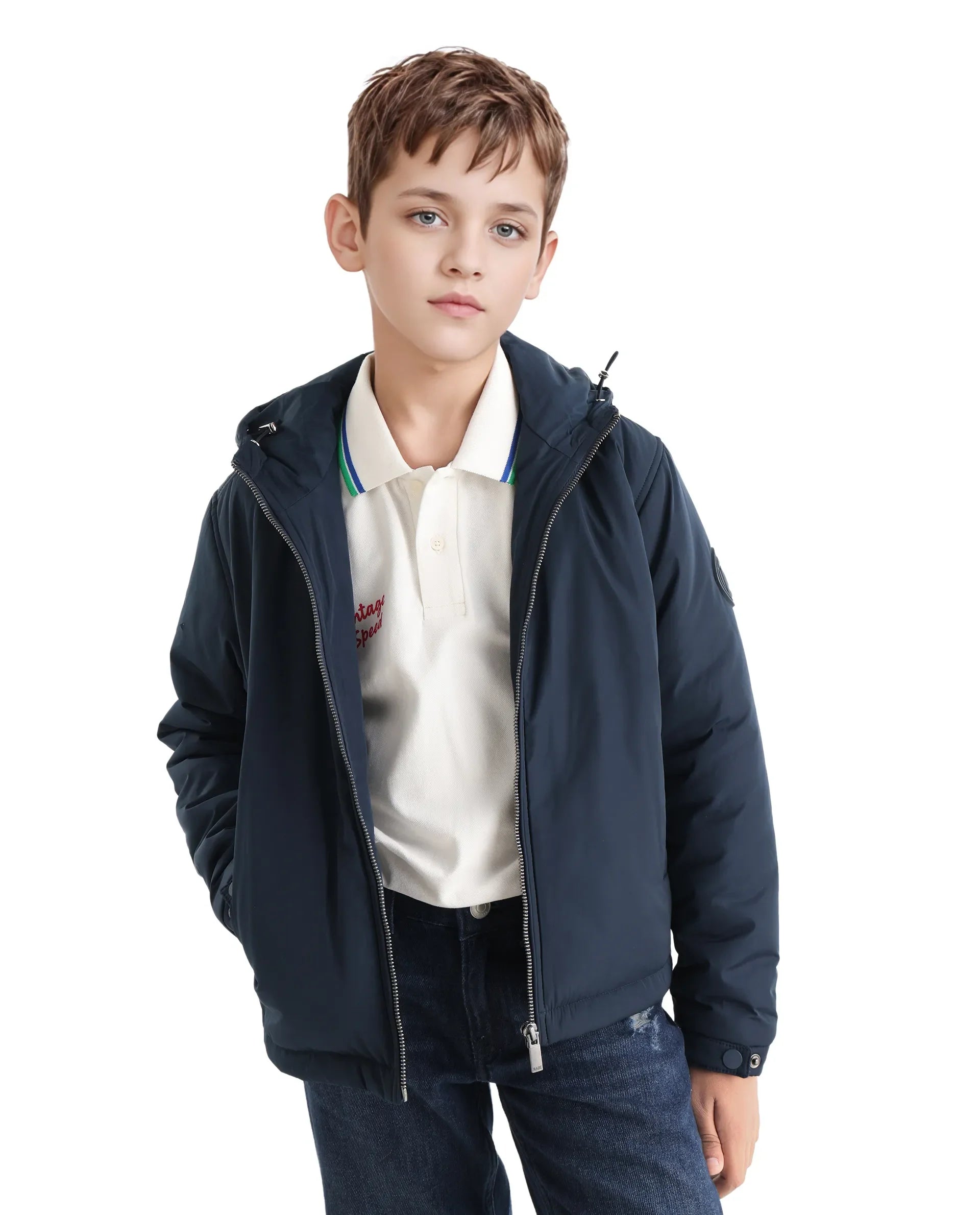 Rare Ones Kids Kost-K Navy Polyester Zipper Closure Hooded Plain Full Sleeves Regular Fit Jacket