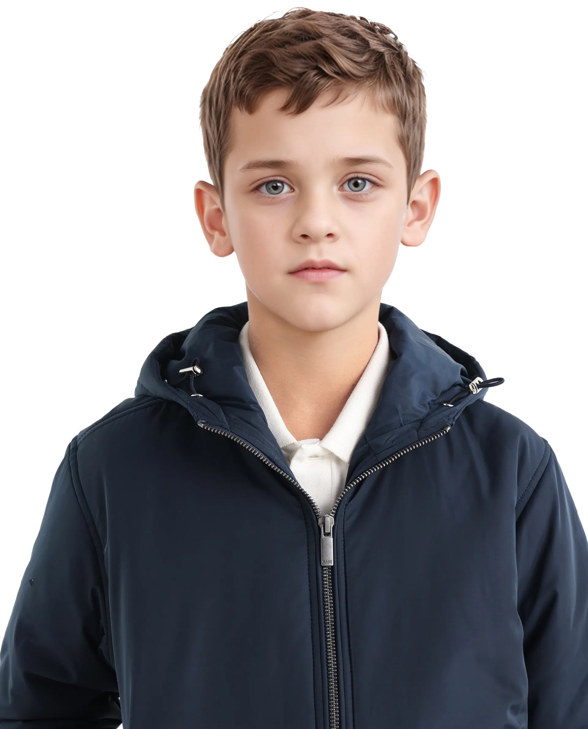 Rare Ones Kids Kost-K Navy Polyester Zipper Closure Hooded Plain Full Sleeves Regular Fit Jacket