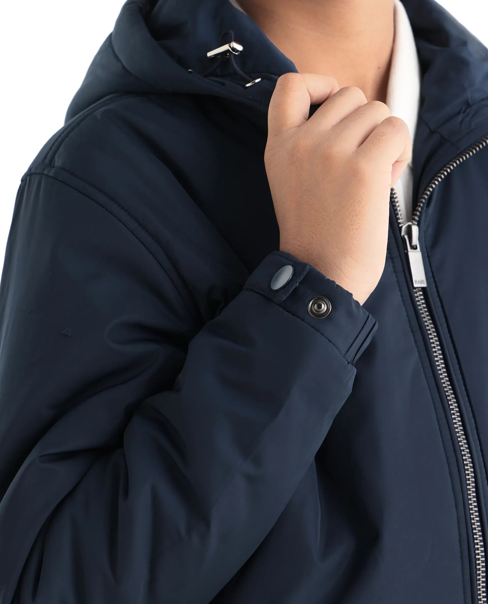 Rare Ones Kids Kost-K Navy Polyester Zipper Closure Hooded Plain Full Sleeves Regular Fit Jacket