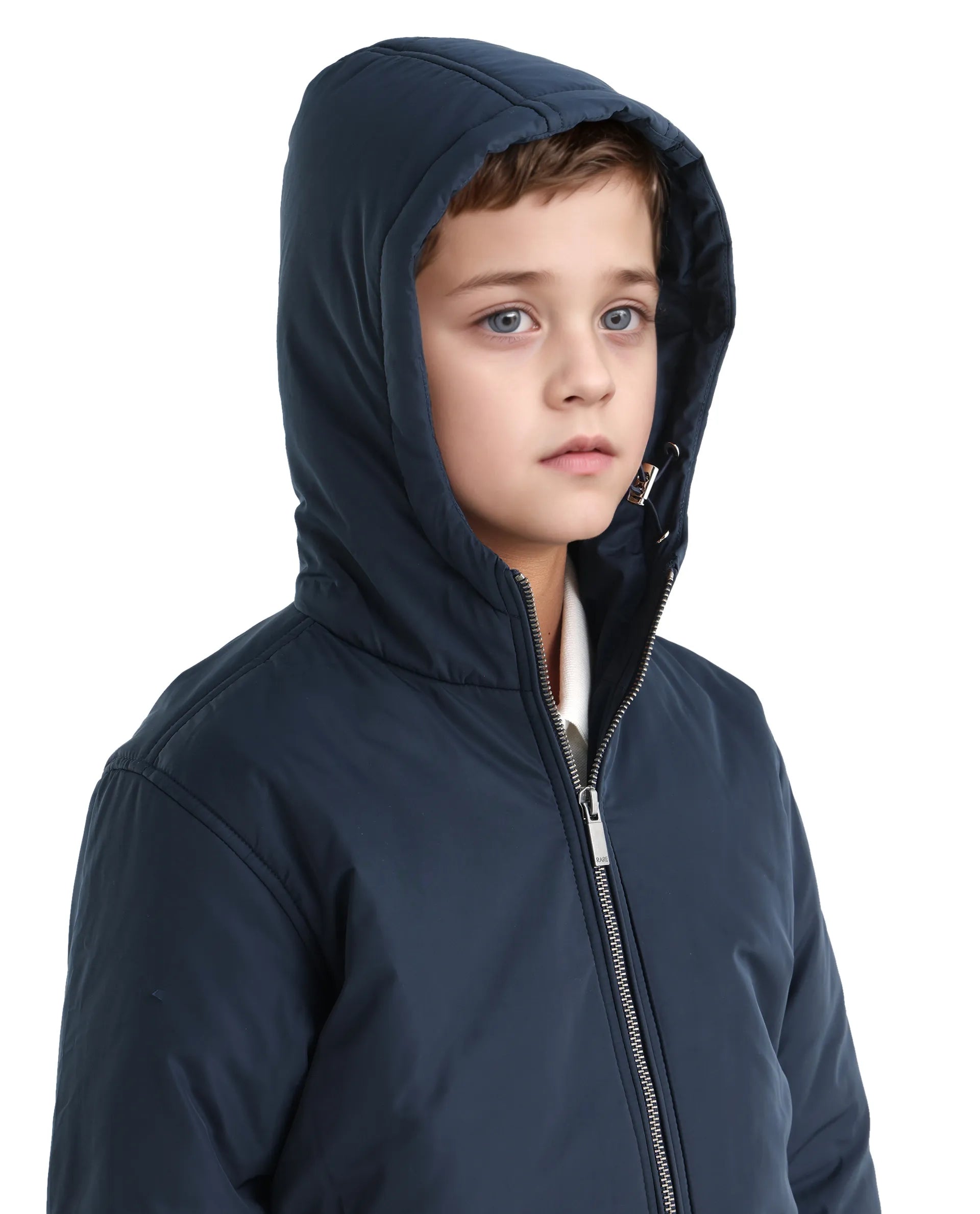 Rare Ones Kids Kost-K Navy Polyester Zipper Closure Hooded Plain Full Sleeves Regular Fit Jacket