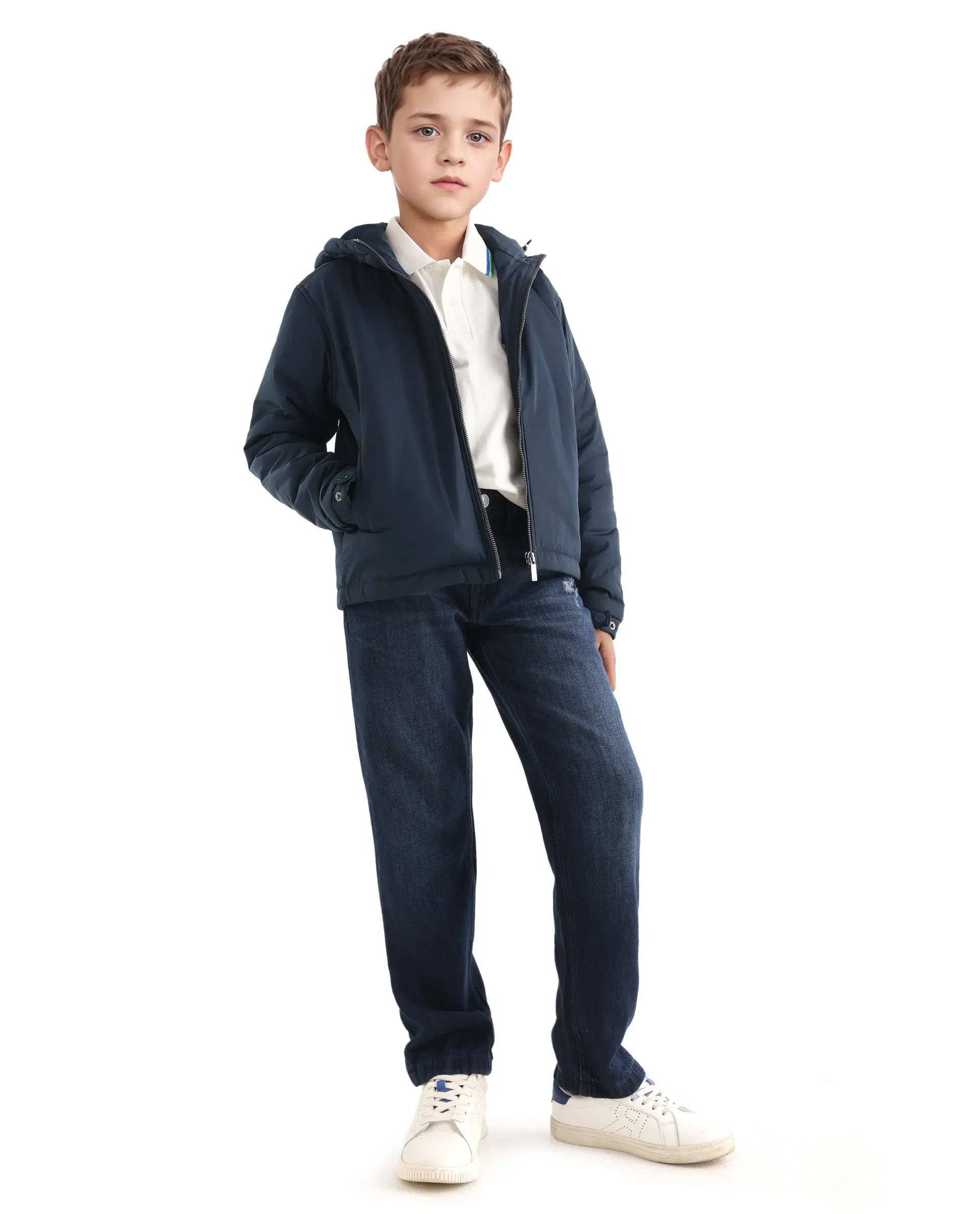 Rare Ones Kids Kost-K Navy Polyester Zipper Closure Hooded Plain Full Sleeves Regular Fit Jacket