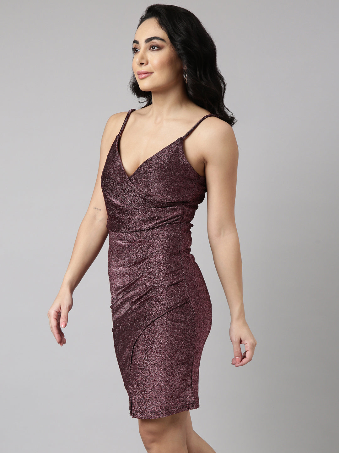 Women's Pink Shoulder Straps Wrap Bodycon Dress