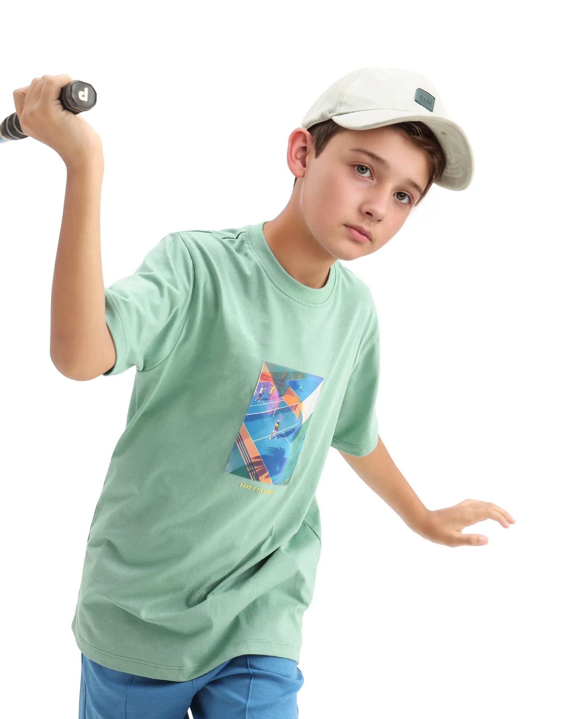 Rare Ones Kids Laker Light Turq Cotton Lenticular Sticker Regular Fit T-Shirt