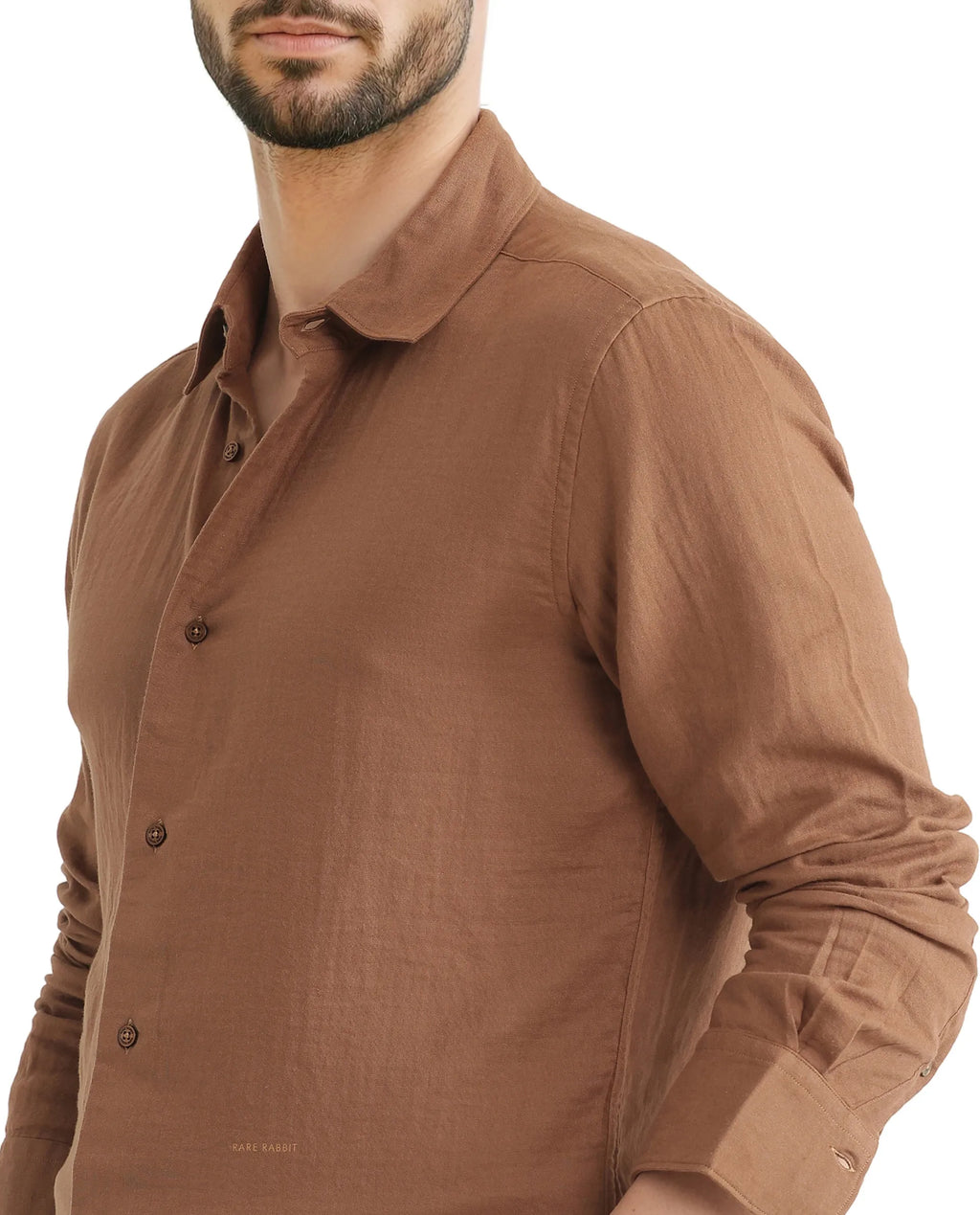 Rare Rabbit Men's Layerr Ls 25 Brown Cotton Plain Regular Fit Full Sleeve Collared Shirt
