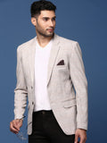 Men's Grey Self Designed Slim Fit Single Breasted Blazer