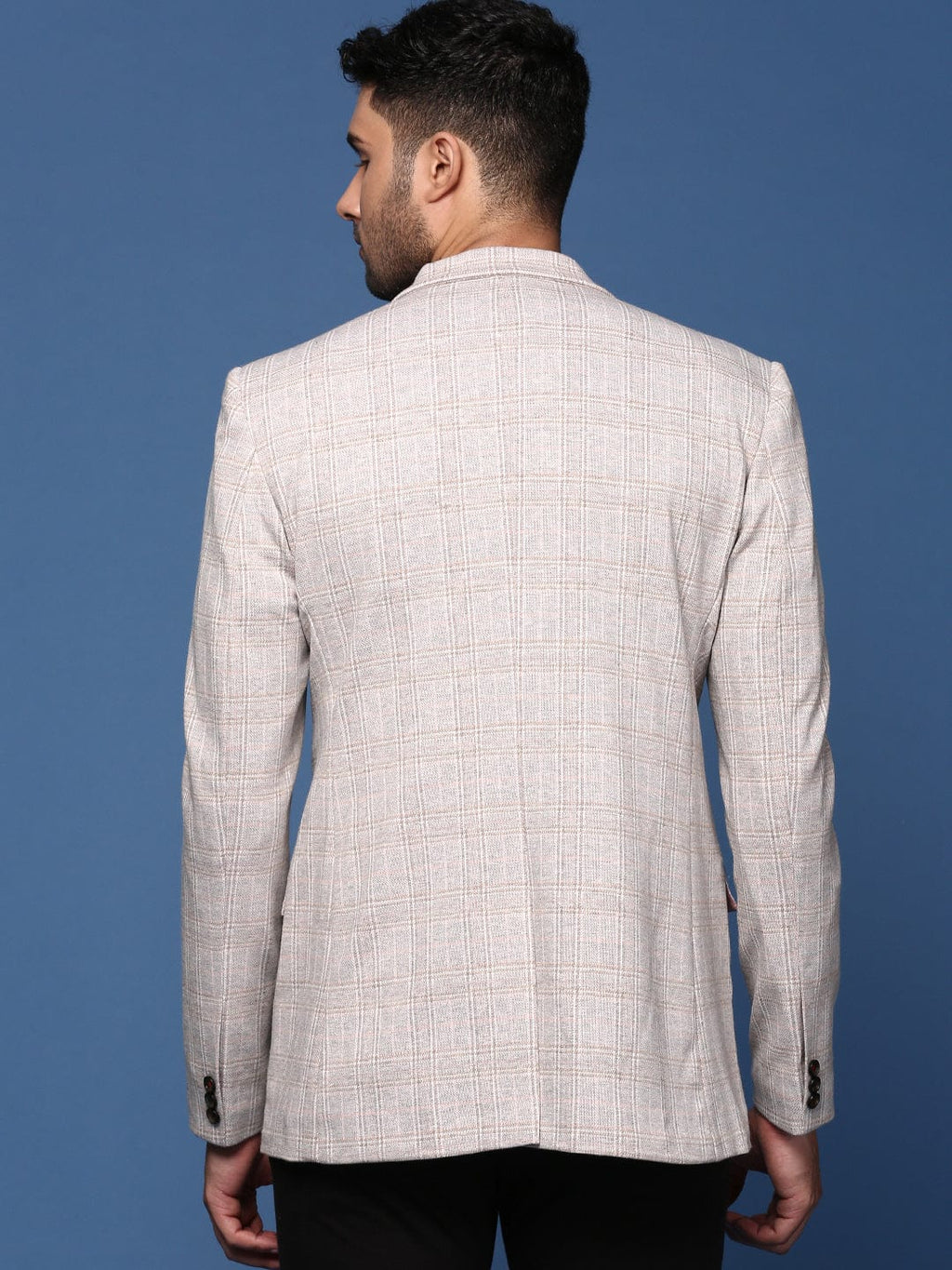 Men's Grey Self Designed Slim Fit Single Breasted Blazer