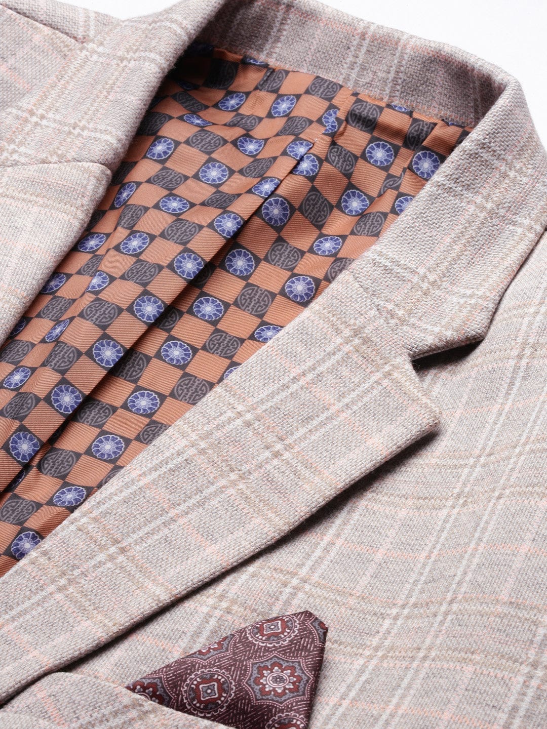 Men's Grey Self Designed Slim Fit Single Breasted Blazer