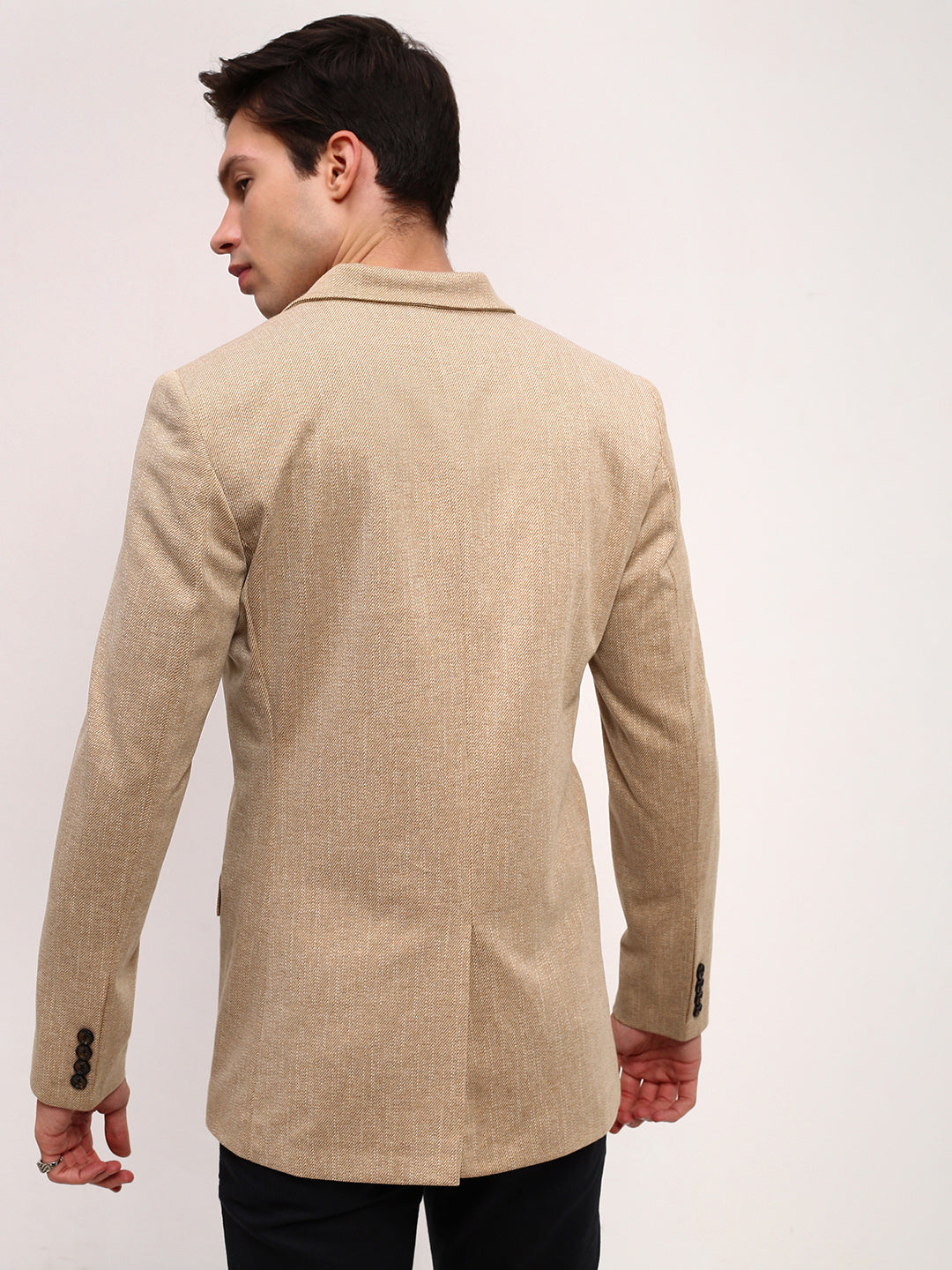 Men's Brown Self Design Solid Single Breasted Blazer