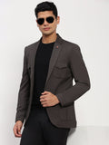 Men's Brown Solid Single Breasted Blazer