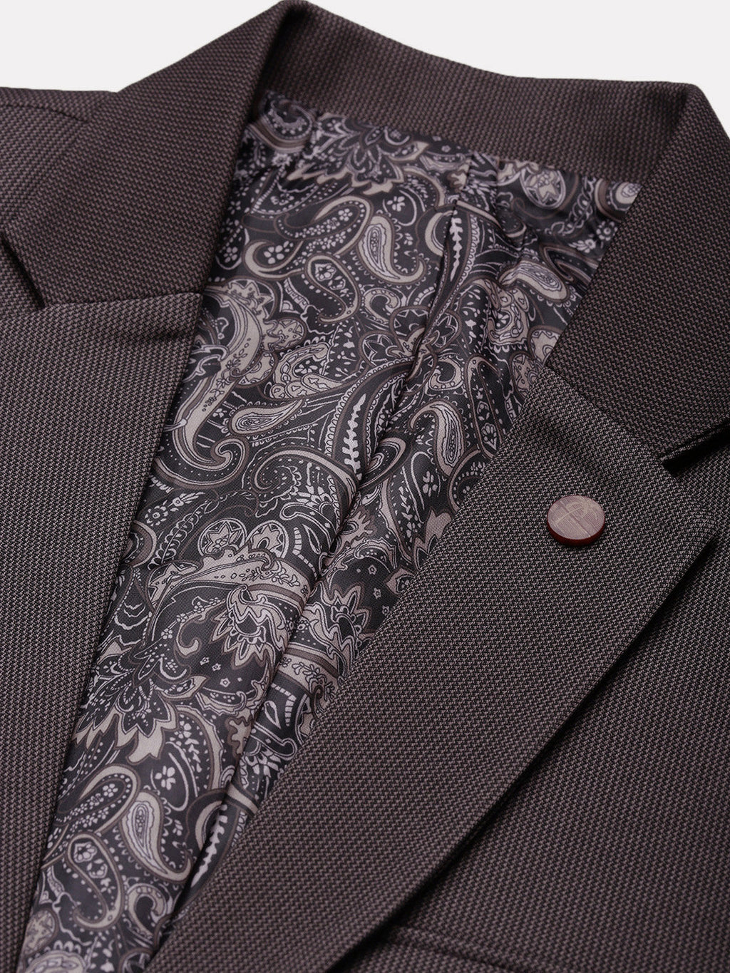 Men's Brown Solid Single Breasted Blazer