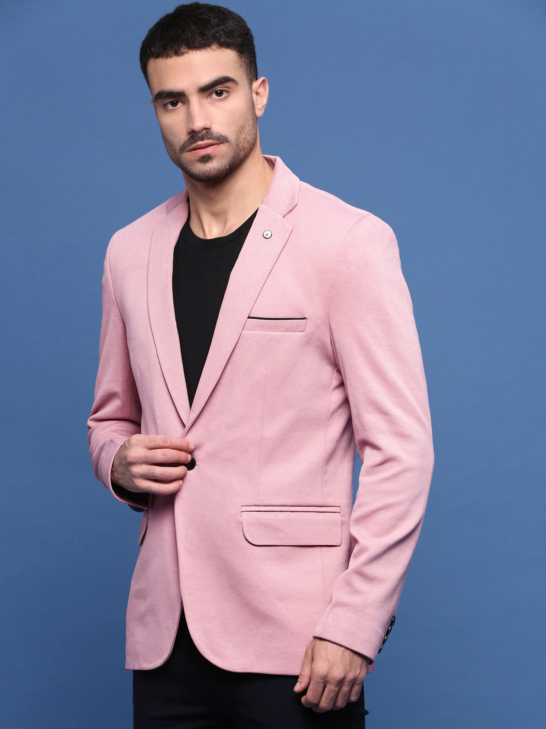Men's Pink Solid Single Breasted Blazer