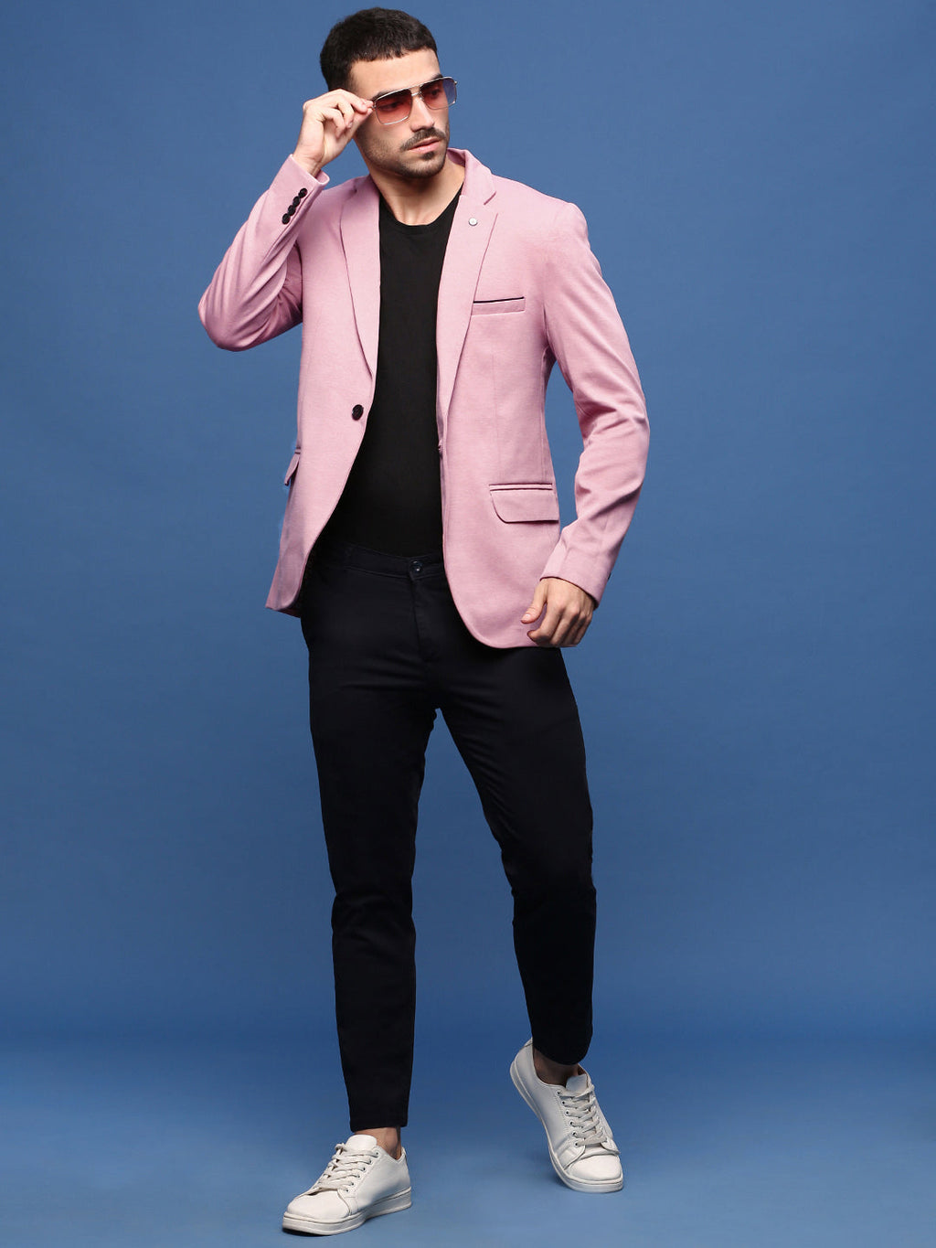 Men's Pink Solid Single Breasted Blazer