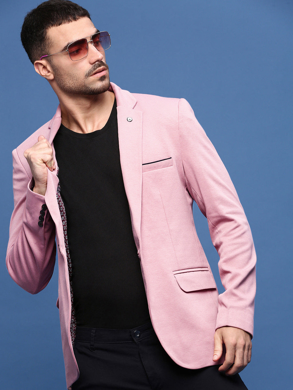 Men's Pink Solid Single Breasted Blazer