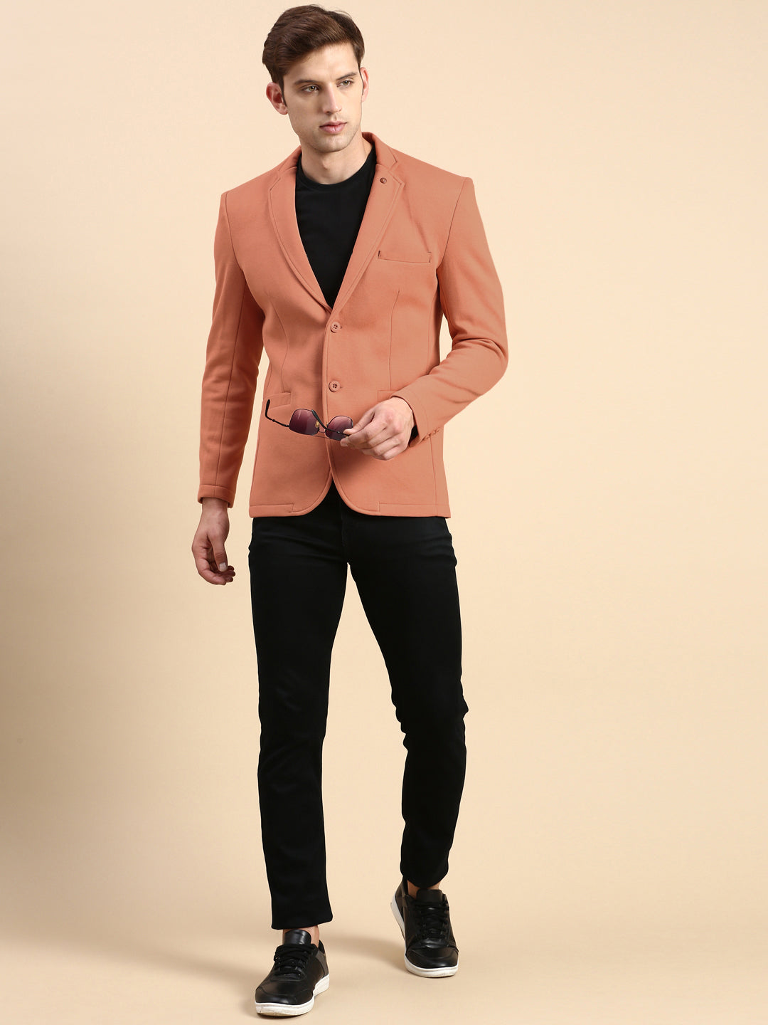 Men's Rust Single-Breasted Slim Fit Blazer with Notched Lapel