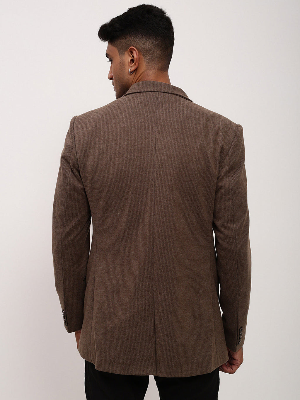 Men's Brown Solid Notched Lapel Single Breasted Blazer