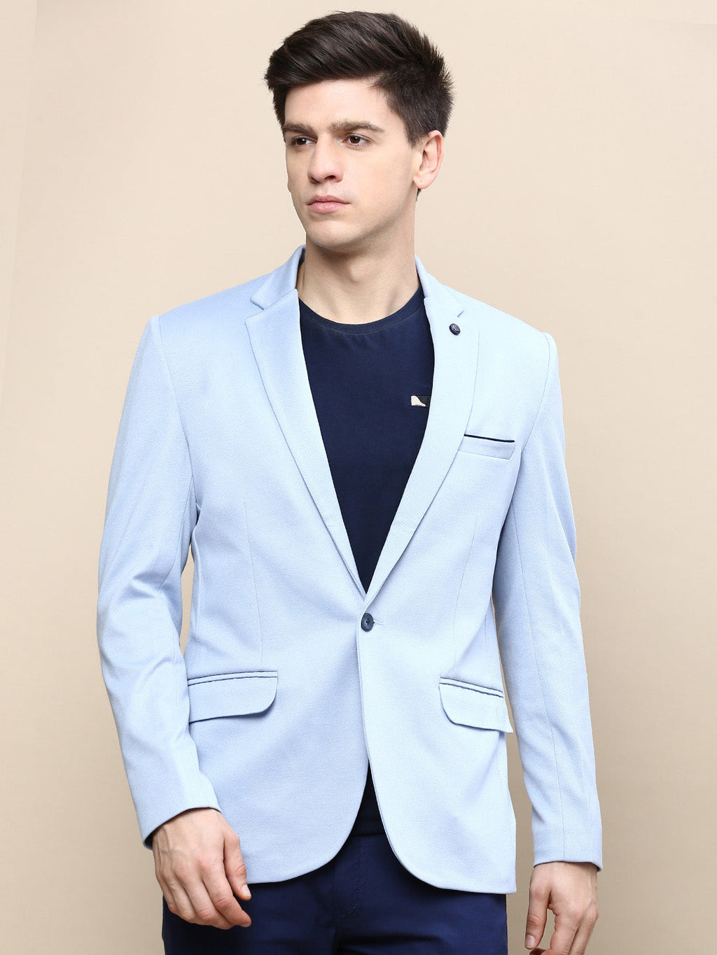 Men's Blue Notched Lapel Single Breasted Blazer