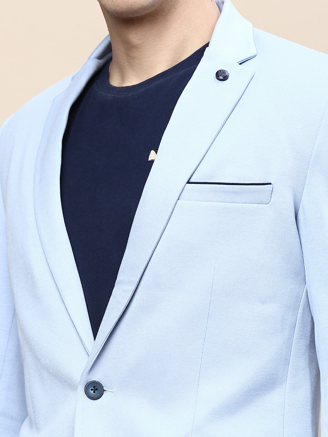 Men's Blue Notched Lapel Single Breasted Blazer