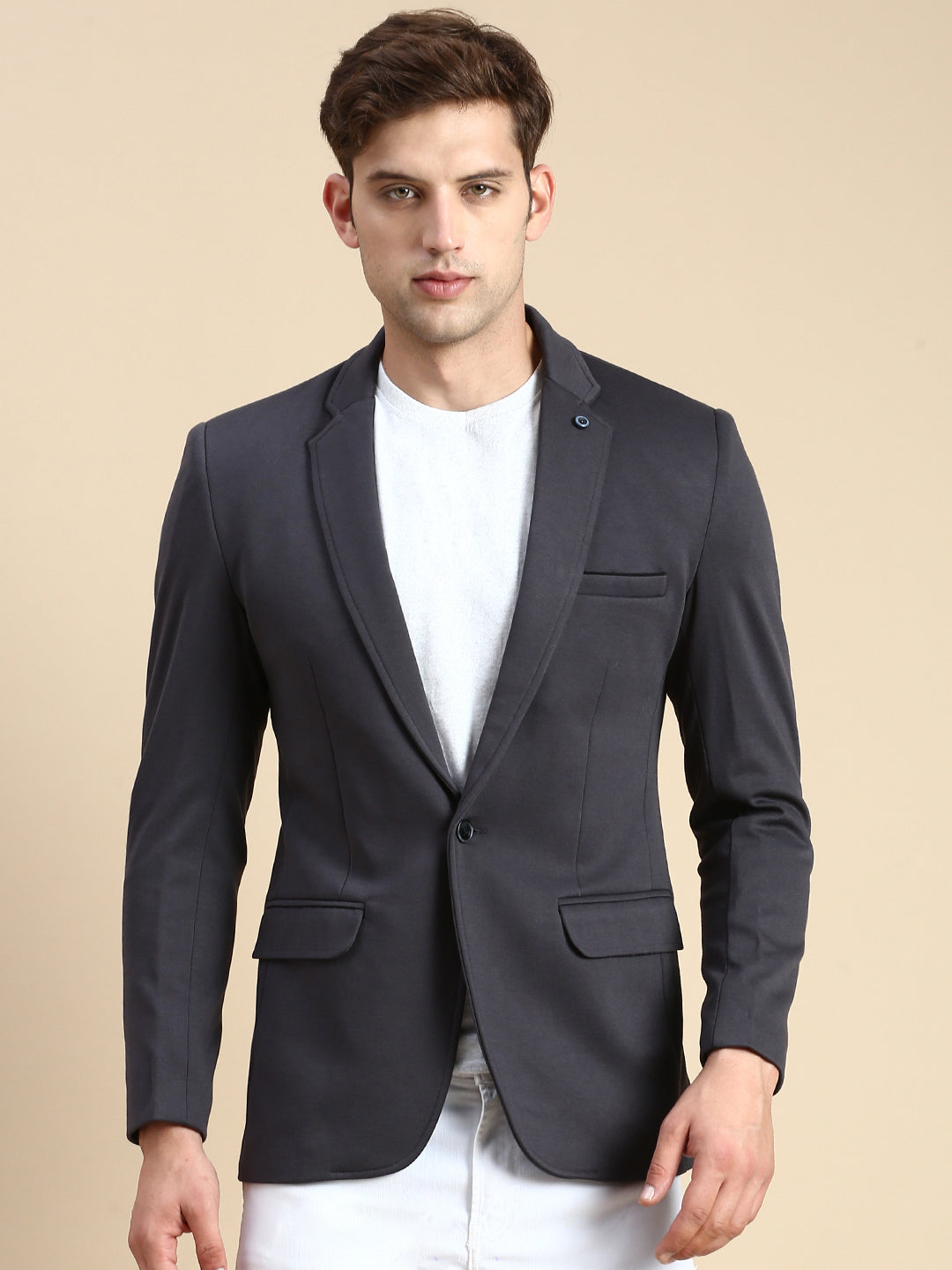 Men's Grey Slim-Fit Single Breasted Blazer