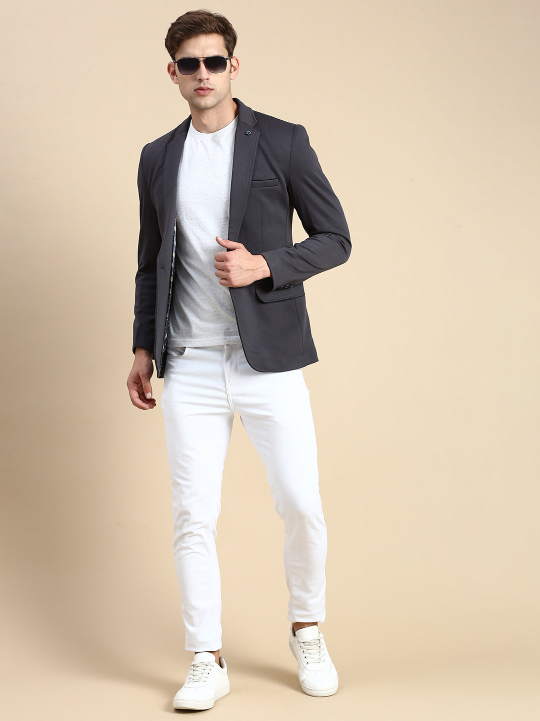 Men's Grey Slim-Fit Single Breasted Blazer