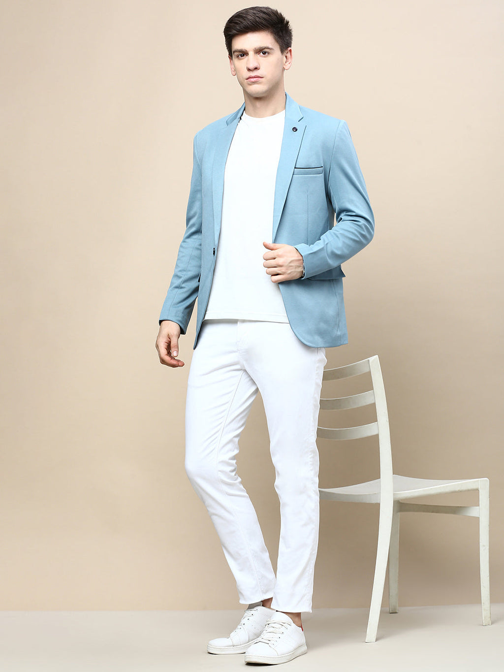 Men's Turquoise Blue Slim-Fit Single Breasted Cotton Blazer