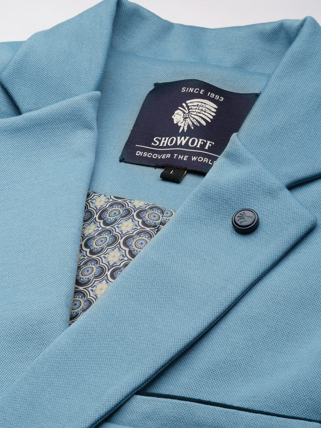 Men's Turquoise Blue Slim-Fit Single Breasted Cotton Blazer