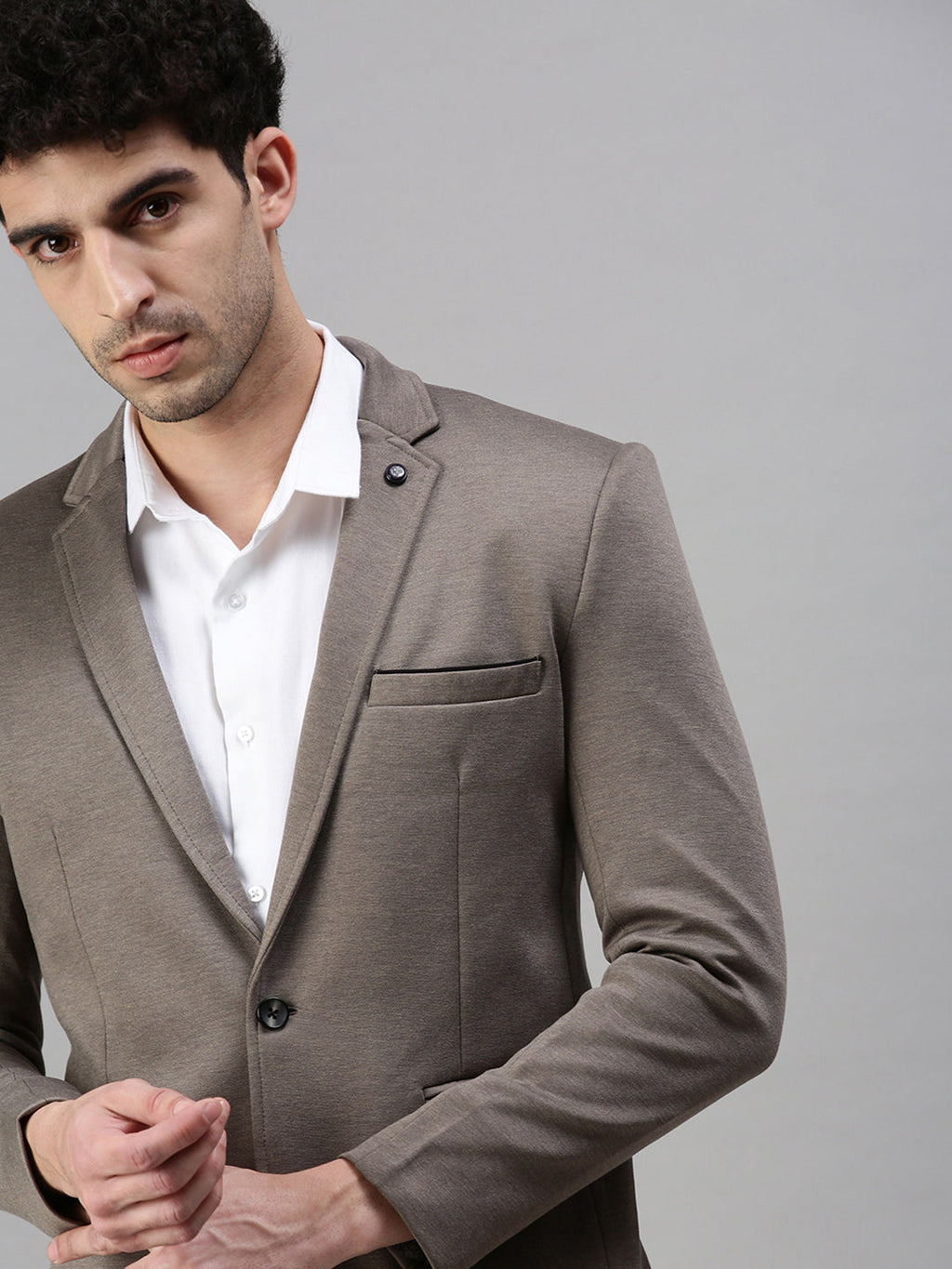 Men's Grey Solid Slim-Fit Single-Breasted Casual Blazers