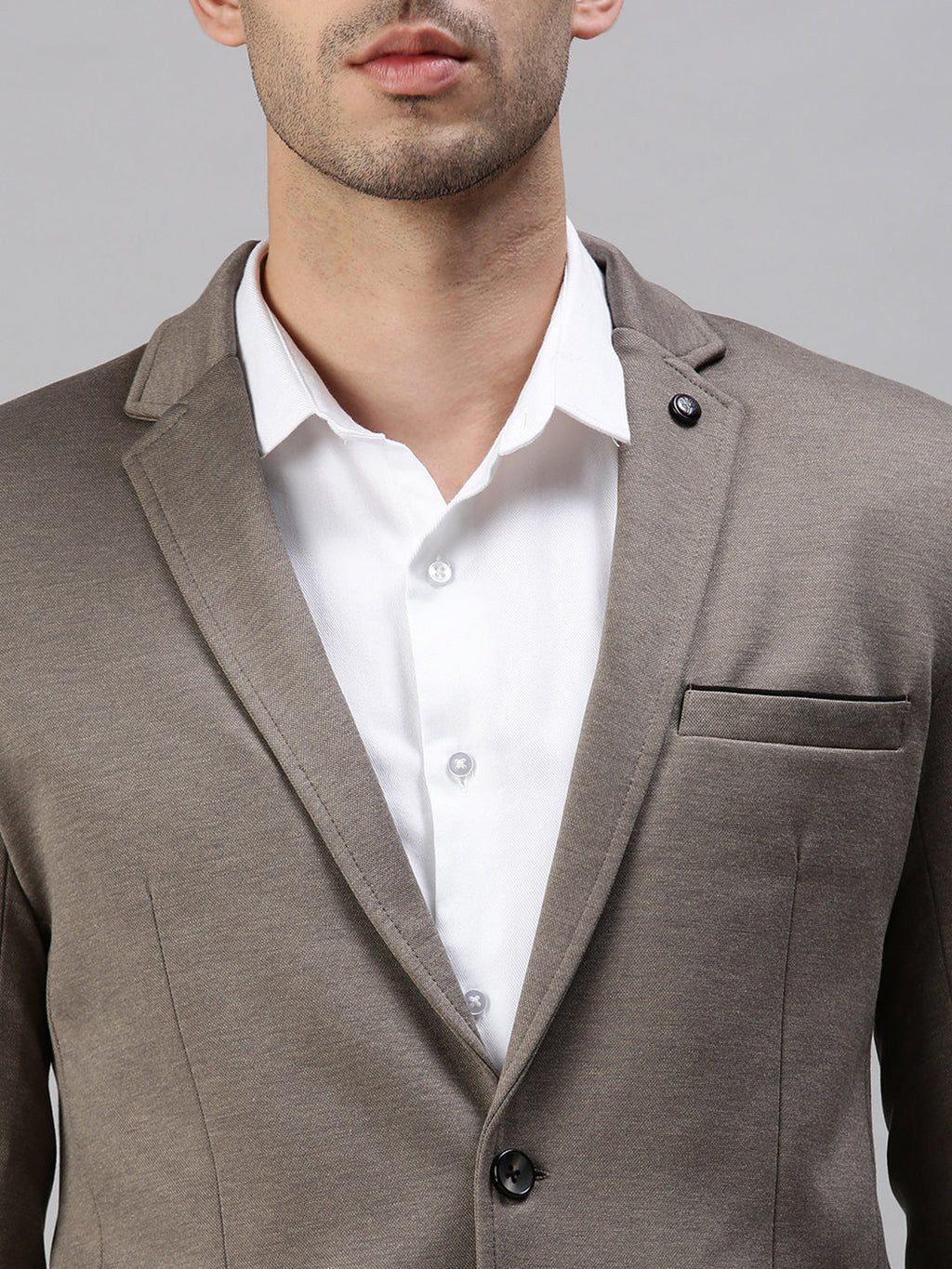 Men's Grey Solid Slim-Fit Single-Breasted Casual Blazers