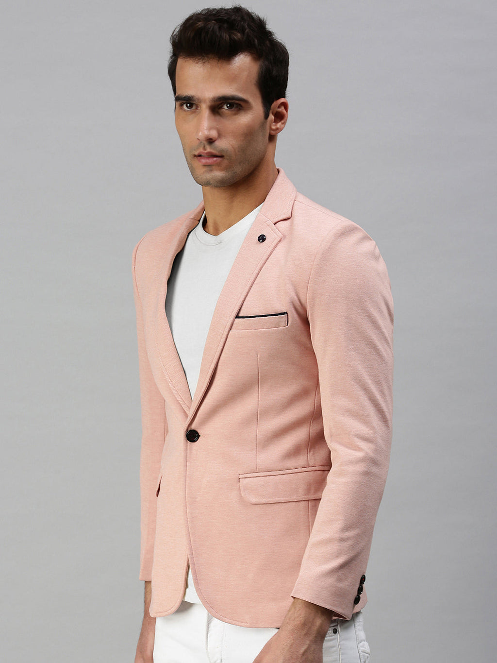 Men's Pink Solid Slim-Fit Single-Breasted Casual Blazers
