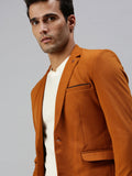 Men's Brown Solid Slim-Fit Single-Breasted Casual Blazers