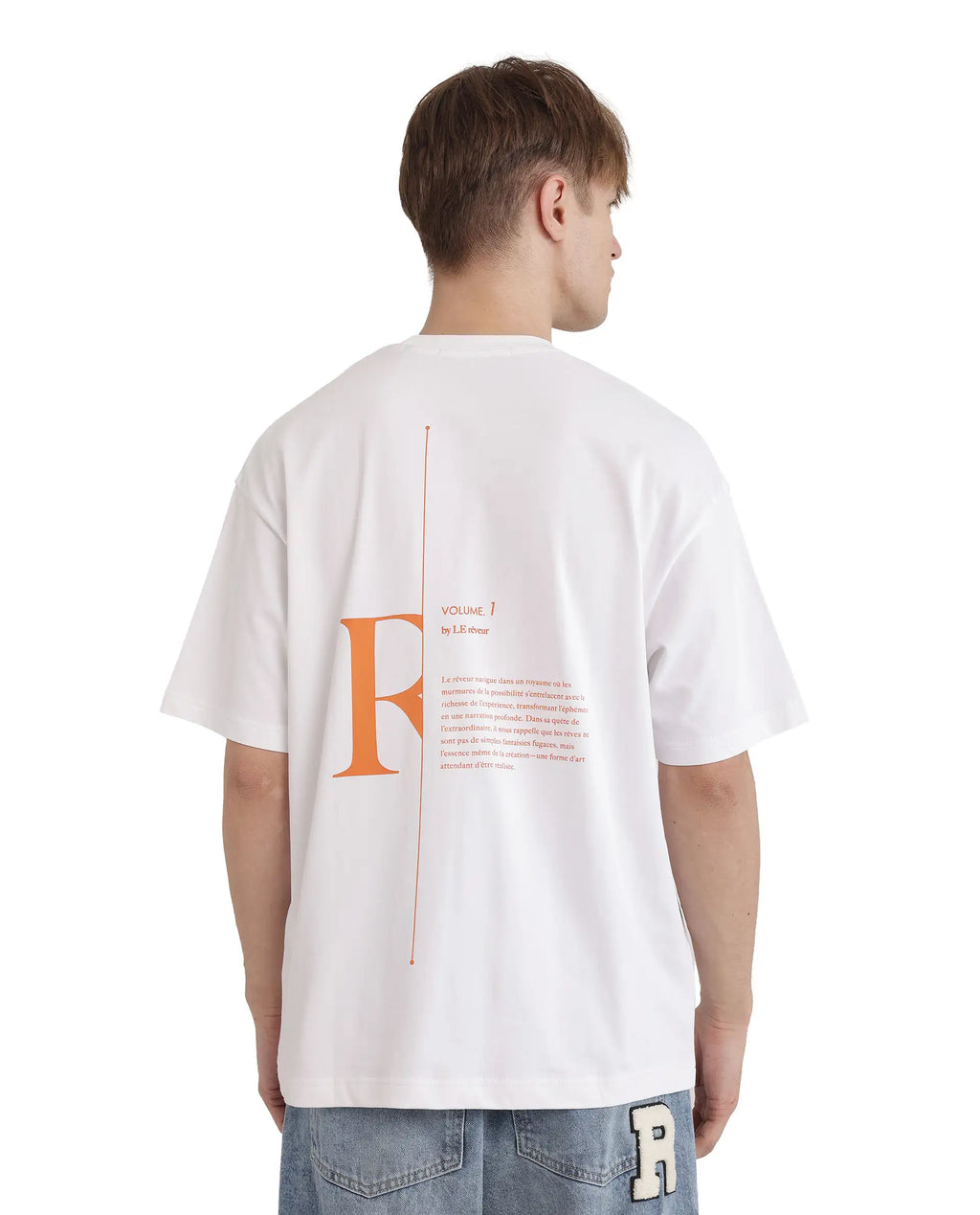 Rare Rabbit Men's Len White Cotton Typography Print Oversized Fit Half Sleeve Crew Neck T-Shirt