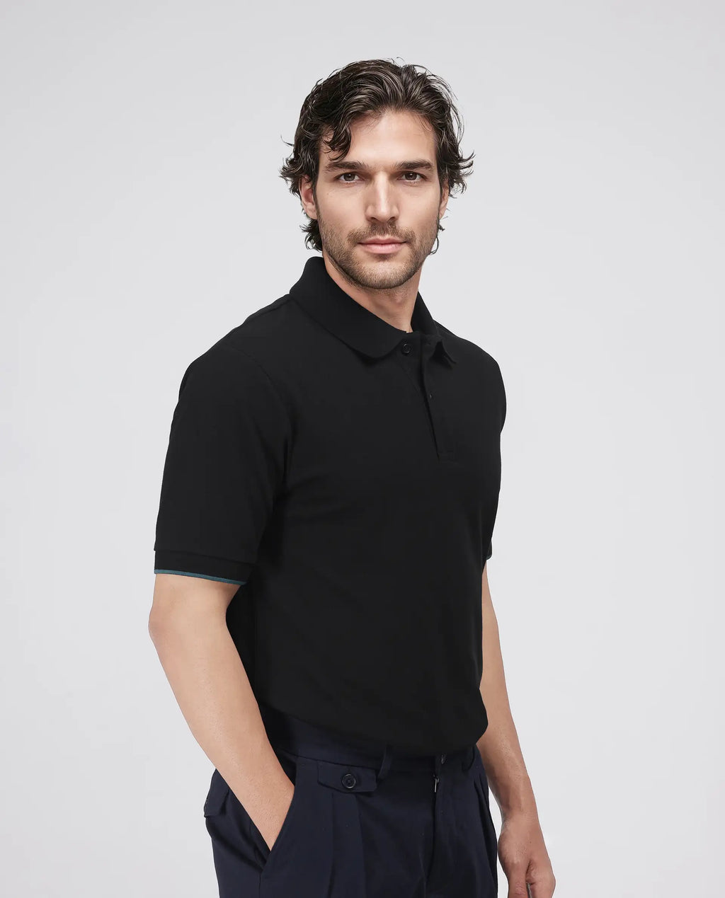 Rare Rabbit Men's Limo Black Cotton Embroidered Regular Fit Half Sleeve Polo